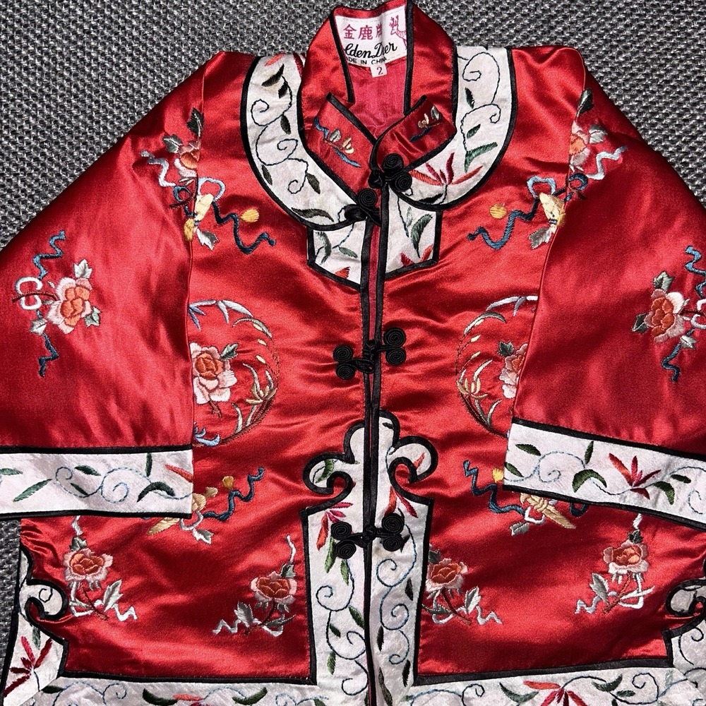 Vintage Antique 20th Century Chinese Red 100% Pure Silk Red Kimono Kids Size 2